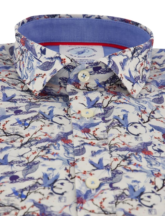 Overhemd A Fish Named Fred blauw geprint stretch - Image 3