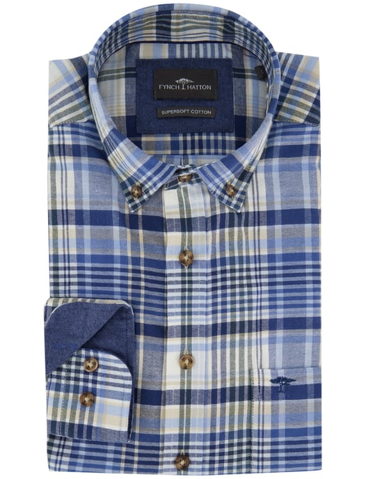 Fynch-Hatton overhemd ml 5 blauw geruit flanel - Image 2