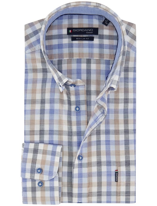 Blauw beige geruit katoenen Giordano Regular Fit overhemd - Image 1