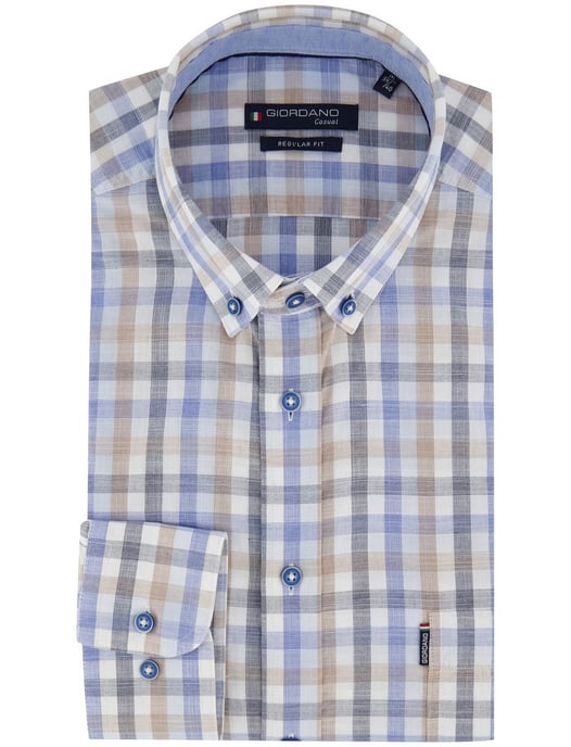 Blauw beige geruit katoenen Giordano Regular Fit overhemd - Image 2