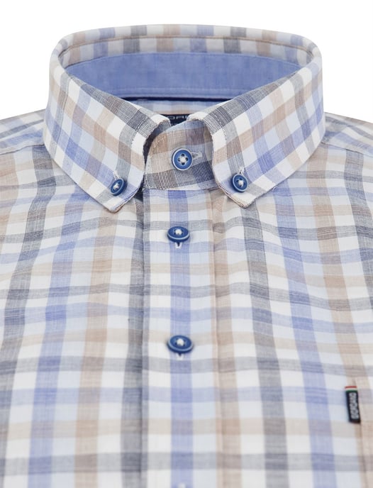 Blauw beige geruit katoenen Giordano Regular Fit overhemd - Image 3