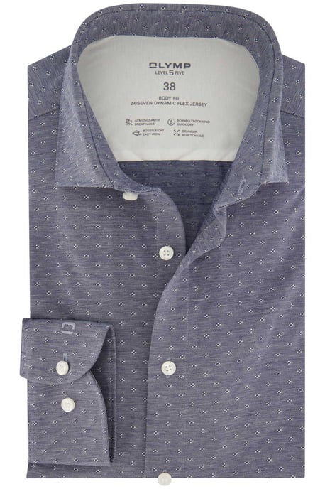 Katoenen Olymp overhemd geprint blauw body fit - Image 1