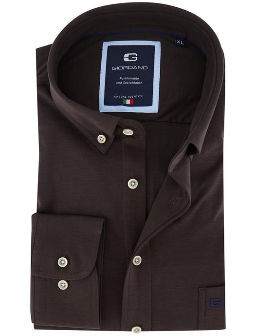 Giordano overhemd donkerbruin jersey button-down collar - Image 1