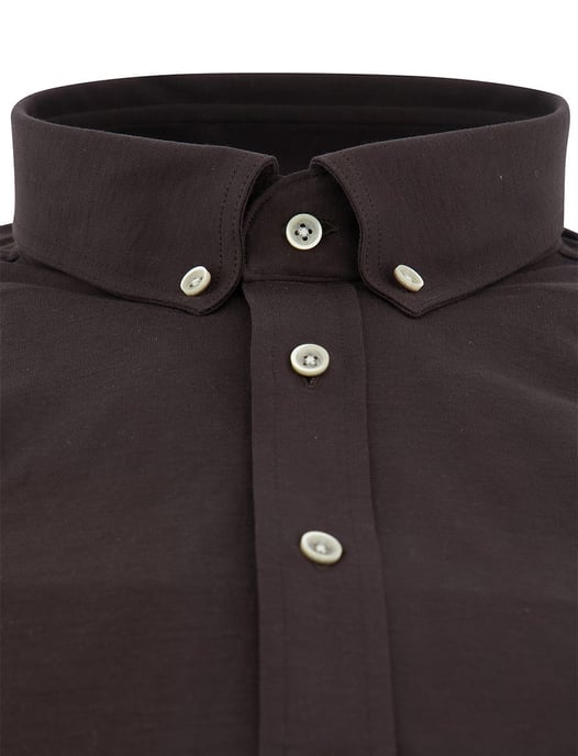 Giordano overhemd donkerbruin jersey button-down collar - Image 3