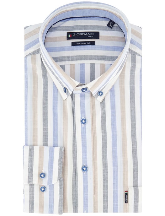 Overhemd Giordano blauw beige streepjes button down boord - Image 2