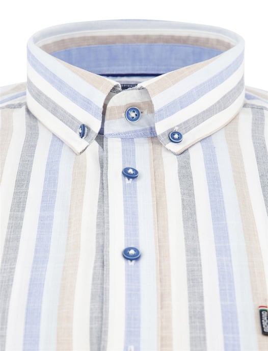 Overhemd Giordano blauw beige streepjes button down boord - Image 3