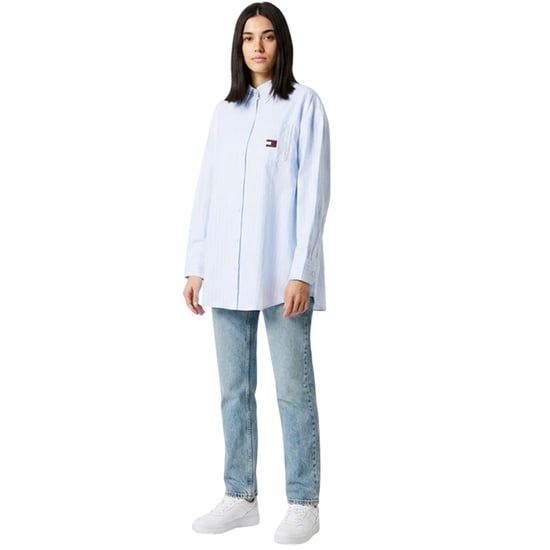 Tommy Jeans Dames-oxfordjurk met lange mouwen en een relaxte pasvorm (Blauw) - Image 1