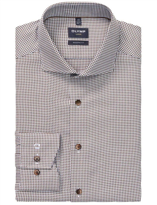 Olymp Luxor modern fit overhemd bruin geprint - Image 1
