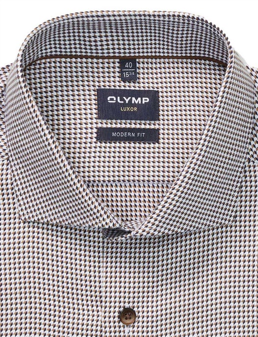 Olymp Luxor modern fit overhemd bruin geprint - Image 2