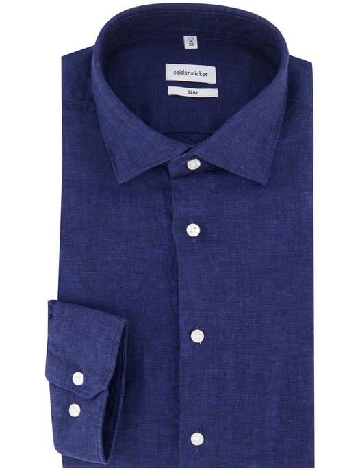 Overhemd Seidensticker slim fit blauw linnen - Image 2