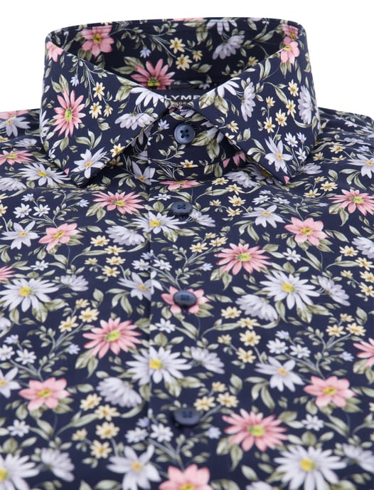 Olymp overhemd donkerblauw bloemen strijkvrij katoen - Image 3
