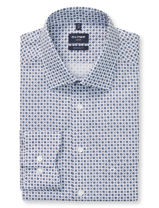 Olymp overhemd blauw geprint modern fit luxor - Image 1
