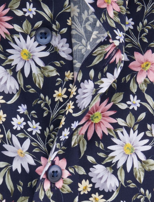 Olymp overhemd donkerblauw bloemen strijkvrij katoen - Image 4