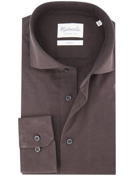 katoenen Michaelis overhemd bruin slim fit effen - Image 1