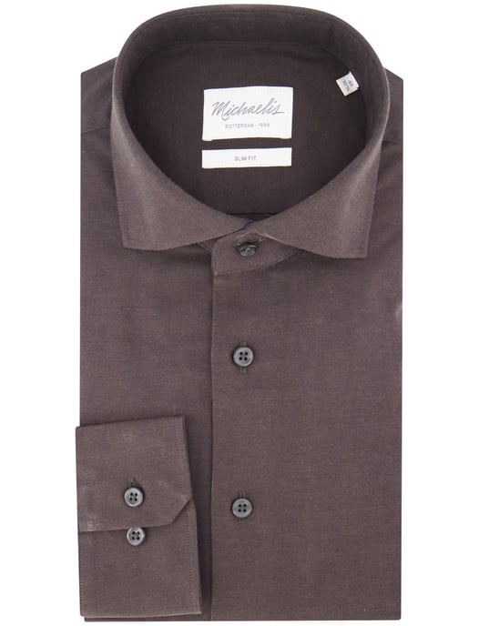 katoenen Michaelis overhemd bruin slim fit effen - Image 2