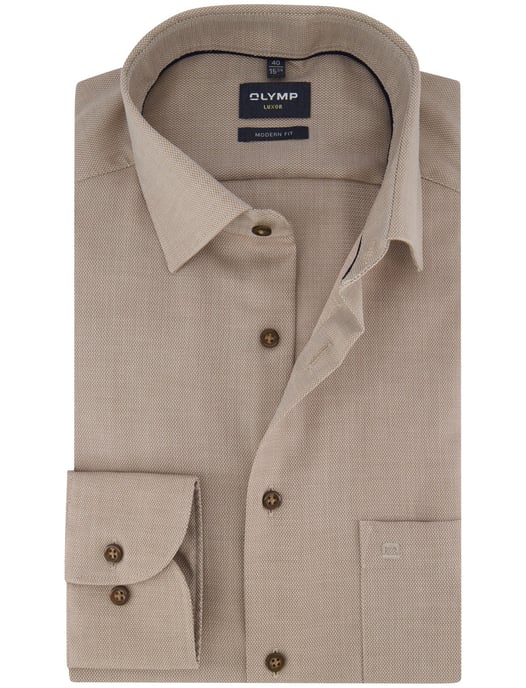 bruin overhemd Olymp semi-wide collar 100% katoen normale fit - Image 1