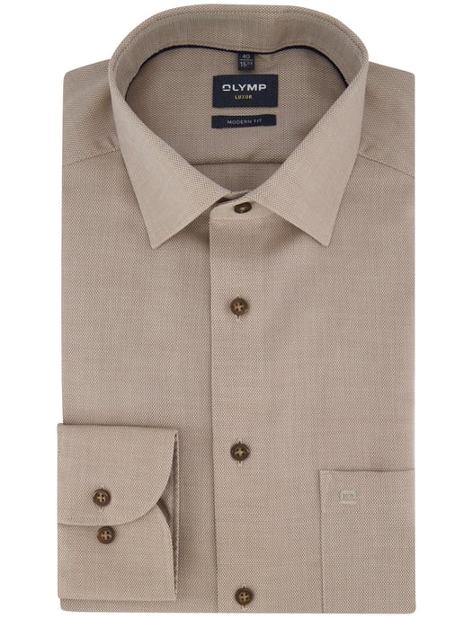 bruin overhemd Olymp semi-wide collar 100% katoen normale fit - Image 2