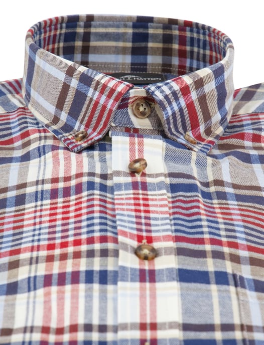 Fynch-Hatton overhemd ml 5 blauw rood geruit flanel - Image 3