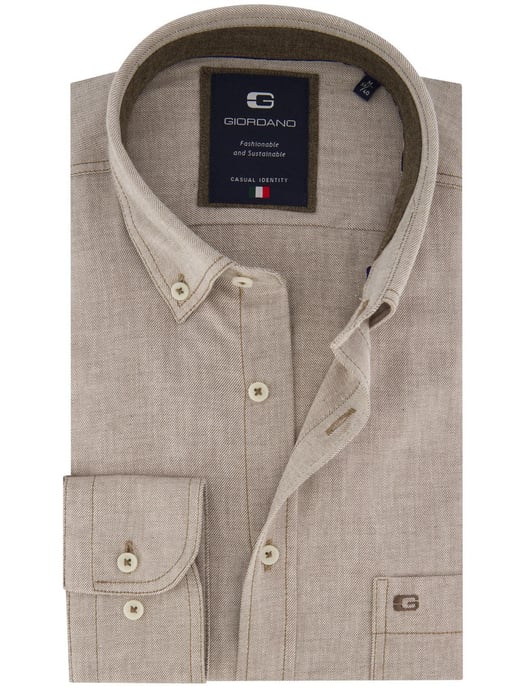 Giordano overhemd beige Regular Fit flanel button-down borstzak - Image 1