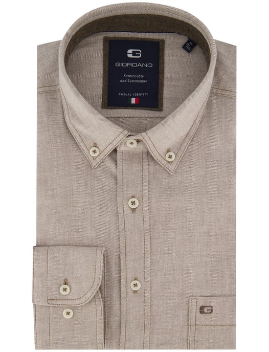 Giordano overhemd beige Regular Fit flanel button-down borstzak - Image 2