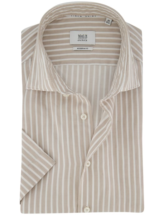 Katoen linnen overhemd beige gestreept Eterna 1863 Modern Fit - Image 1