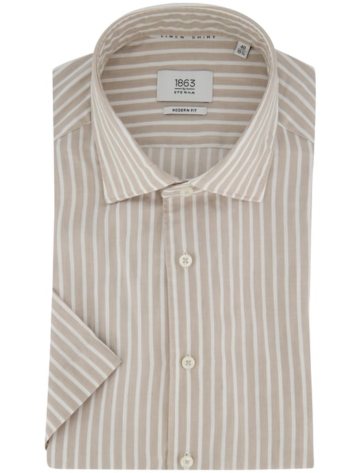 Katoen linnen overhemd beige gestreept Eterna 1863 Modern Fit - Image 2