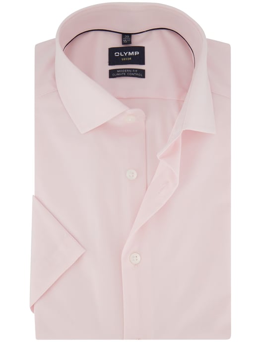 Modern fit Olymp overhemd roze witte knopen strijkvrij korte mouw - Image 1