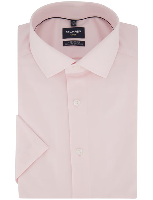 Modern fit Olymp overhemd roze witte knopen strijkvrij korte mouw - Image 2