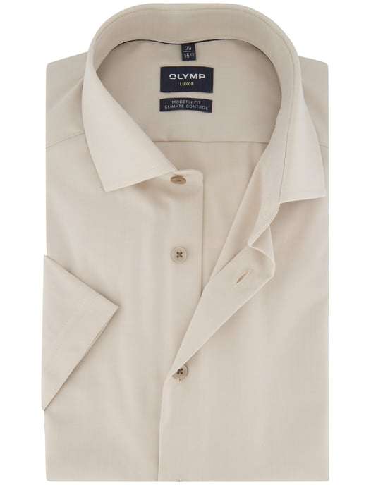 Modern fit Olymp overhemd beige korte mouw semi-wide collar - Image 1