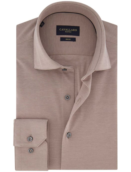 katoenen overhemd Cavallaro beige effen knitted jersey - Image 1