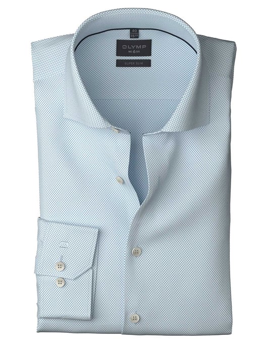 katoenen Olymp overhemd lichtblauw geprint super slim fit - Image 1