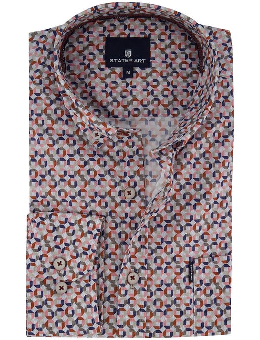 Roze blauw geprint overhemd State of Art wijde fit - Image 1