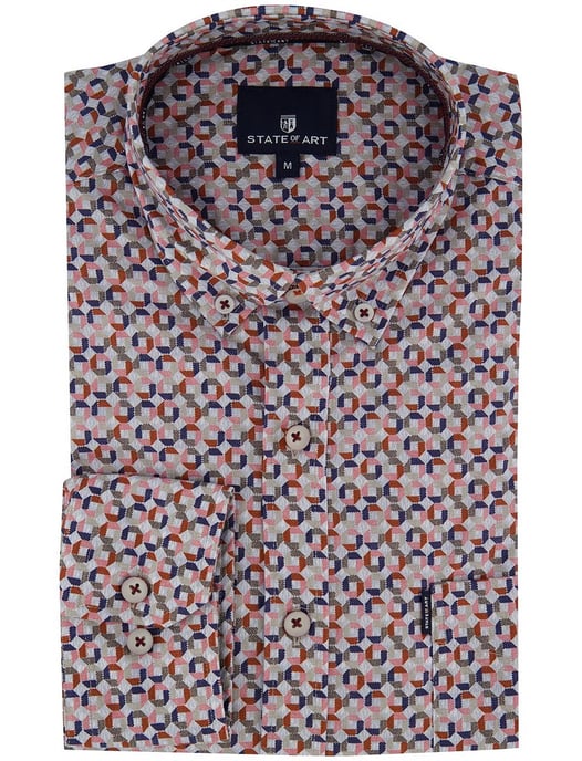 Roze blauw geprint overhemd State of Art wijde fit - Image 2
