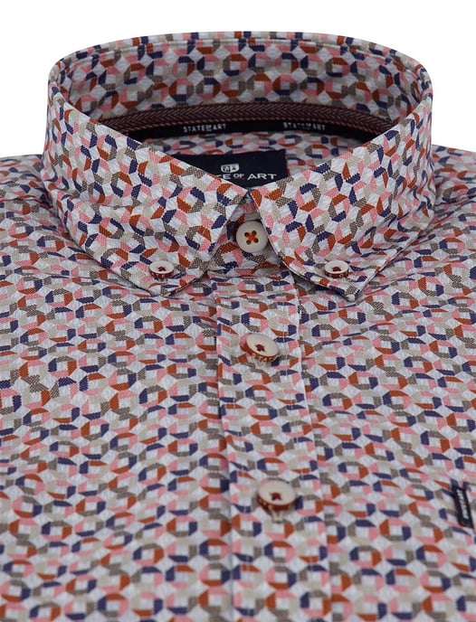 Roze blauw geprint overhemd State of Art wijde fit - Image 3