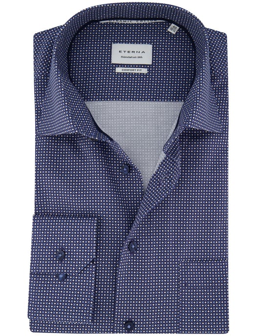 Blauw geprint Eterna overhemd met borstzak - Image 1