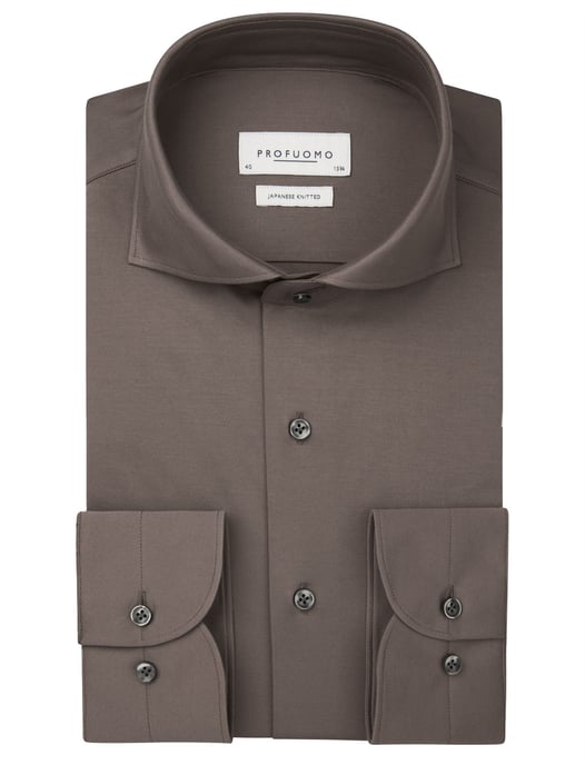business overhemd Profuomo Japanese Knitted bruin - Image 1