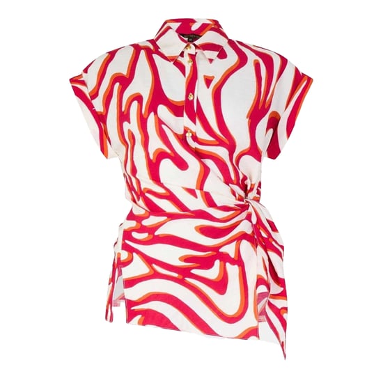Biba Dames-shirt met gedraaide tailleband en korte mouwen (Rood, Wit) - Image 2