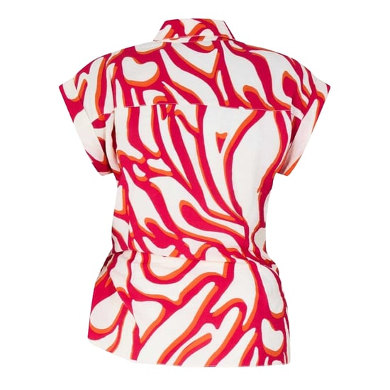 Biba Dames-shirt met gedraaide tailleband en korte mouwen (Rood, Wit) - Image 3