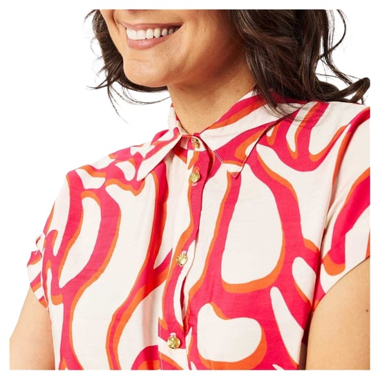 Biba Dames-shirt met gedraaide tailleband en korte mouwen (Rood, Wit) - Image 4