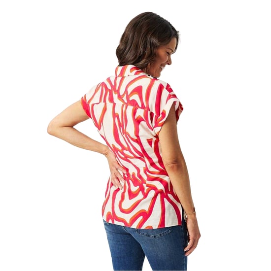 Biba Dames-shirt met gedraaide tailleband en korte mouwen (Rood, Wit) - Image 5