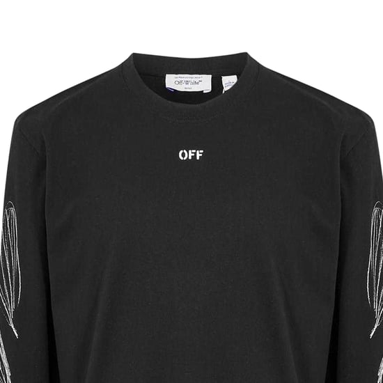 Off White Heren-T-shirt met ronde hals, normale pasvorm en lange mouwen (Zwart, Wit) - Image 3