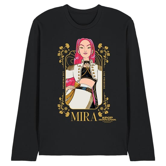 K-Pop Demon Hunters Unisex Adult Mira Frame Long-Sleeved T-Shirt (Black/Golden) - Image 1