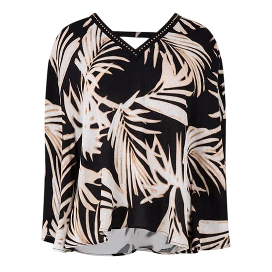 Biba Damesblouse met bladmotief, V-hals en losse pasvorm (Veelkleurig) - Image 1