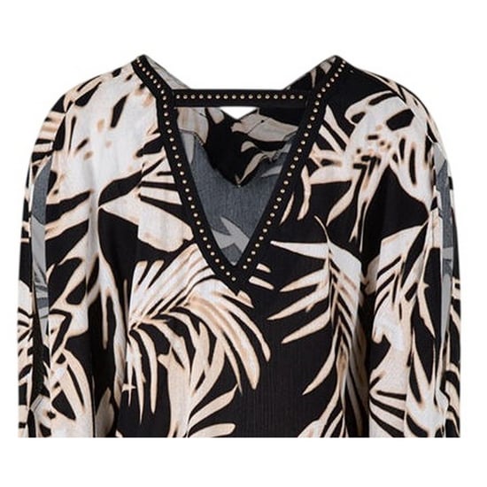 Biba Damesblouse met bladmotief, V-hals en losse pasvorm (Veelkleurig) - Image 3