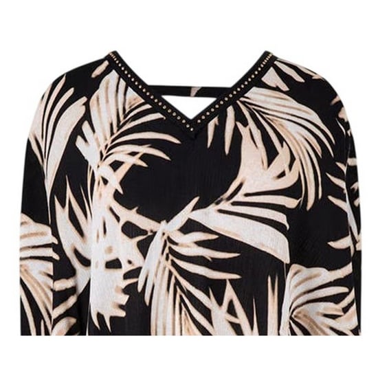 Biba Damesblouse met bladmotief, V-hals en losse pasvorm (Veelkleurig) - Image 4