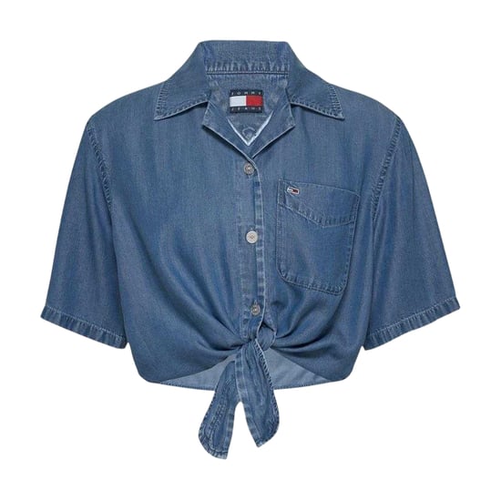 Tommy Jeans Cropped chambray-shirt met geknoopte zoom voor dames (Medium Blauw) - Image 2