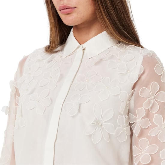 French Connection Womens/Ladies Floral 3D Long-Sleeved Shirt (White) - Image 4