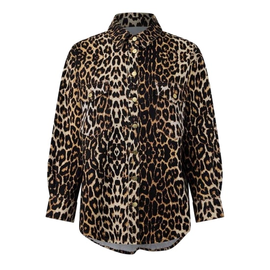 Biba Dames-shirt met lange mouwen van denim met luipaardprint (Bruin/zwart) - Image 2