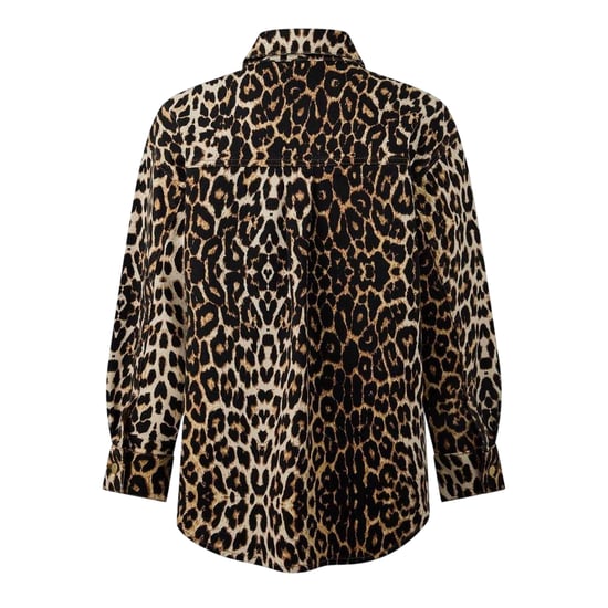 Biba Dames-shirt met lange mouwen van denim met luipaardprint (Bruin/zwart) - Image 3
