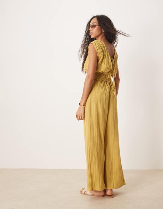 ASOS DESIGN double cloth gathered bust jumpsuit in avacado green - Image 1